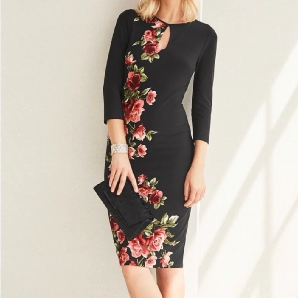 White House Black Market Reversible Sheath Dress – Floral / Black – Size S #154 - Picture 2 of 8
